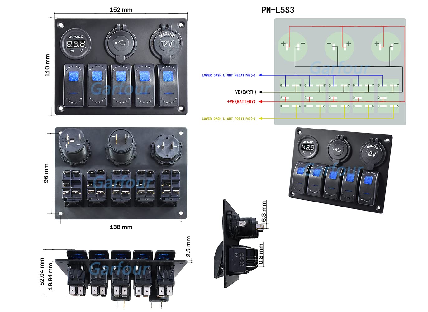 thumbnail image 2 of Buy Waterproof Marine Boat Rocker Switch Panel Gang With Dual Usb Slot 2 of 9
