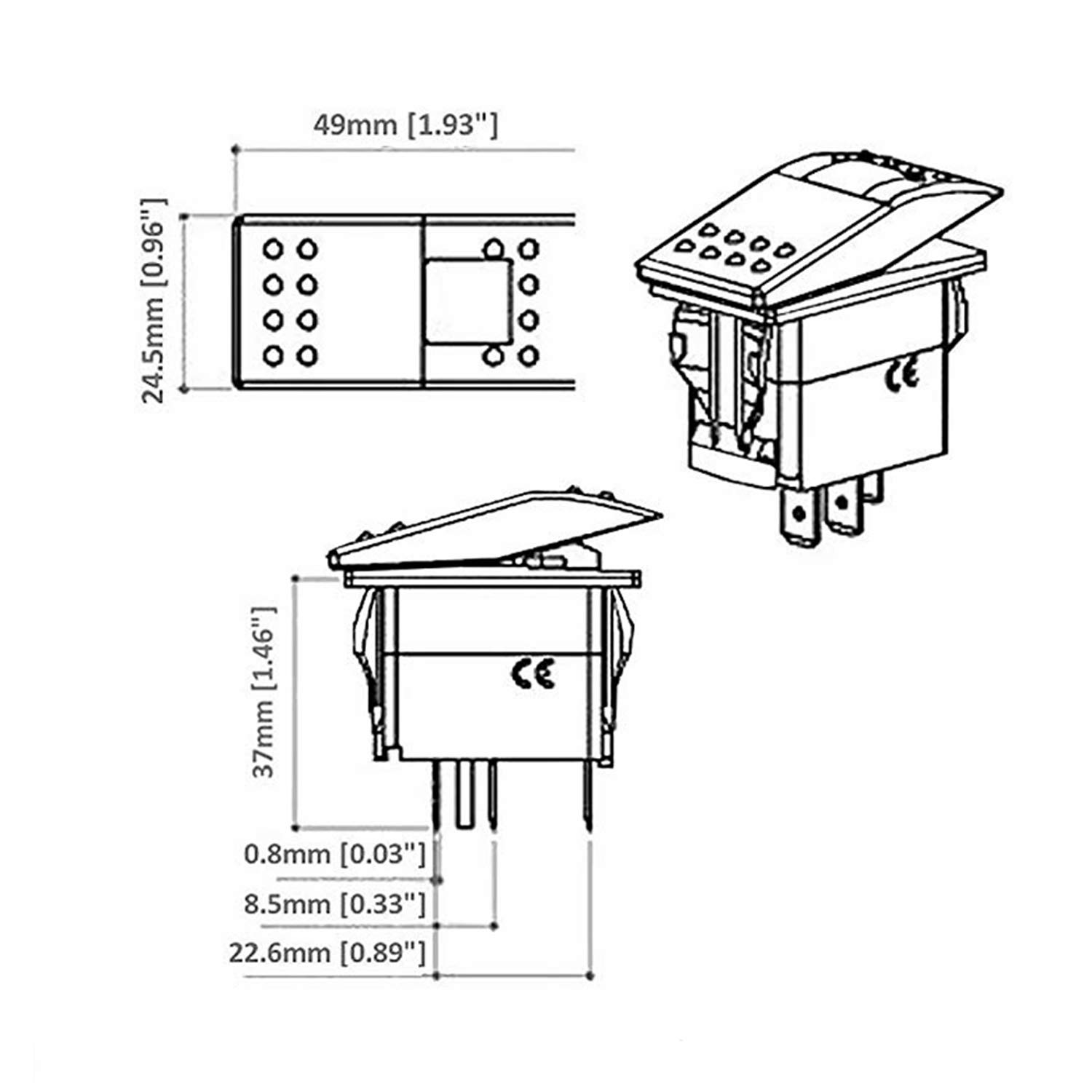 Garfour 12V5A Waterproof Blue LED Rocker Switch 5pin with Pattern ...